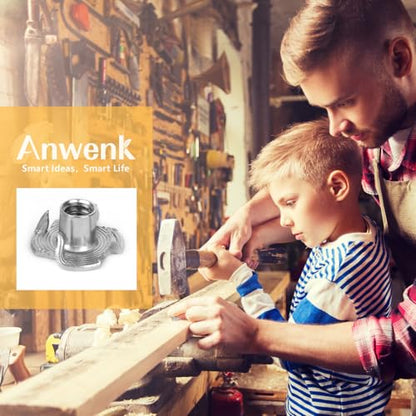 T Nuts 1/4"-20 30Pcs 304 Stainless Steel Four-jaw Tee Nuts for Wood,Rock Climbing Holds, Cabinetry Furniture Threaded Insertion