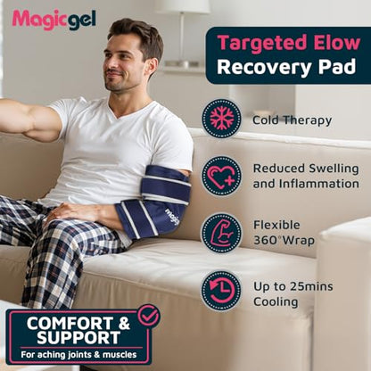 Magic Gel Elbow Ice Pack Wrap - Reusable and Adjustable Arm Sleeve for Cold Compression - Pitchers Tennis Players Baseball Players Men Women - Easy to Freeze - style: Elbow Ice Pack
