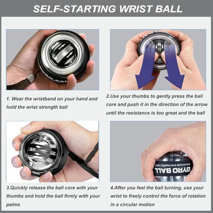 2026 New Curaball Torque Ball, Curaball Hand Exerciser, Gyro Ball with LED Lights and Portable Case, Hand Gripper Strengthener, Grip Strength Trainer for Strengthen Arms,Bones and Muscles