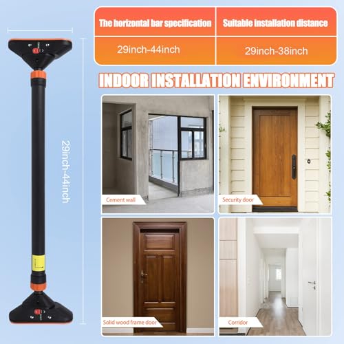 Pull Up Bar, Adjustable Strength Training Bars Without Screw, Adjustable Width Chin Up Bar for Doorway, Max Load 440 Lbs - color: Orange and Black