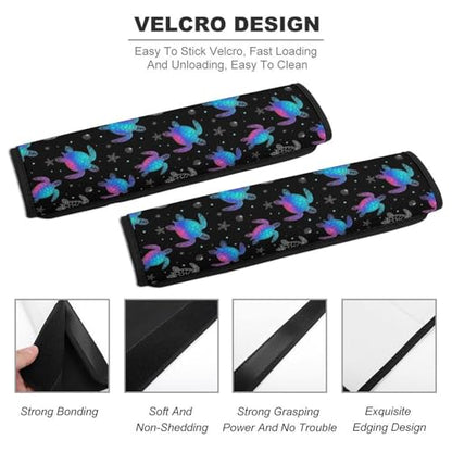 2 Pack Universal Fit Seat Belt Cover for Child, Stroller Pushchair High Chair, Neon Purple Sea Turtle Black Automotive Seat Belt Protector, Pressure Relief - color: Pattern 971
