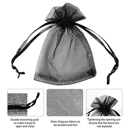 Boshen 100/200PCS Organza Gift Candy Sheer Bags Mesh Jewelry Pouches Drawstring Bulk for Wedding Party Favors Christmas (3" X 4"(200PCS), Black) - color: Black-3" X 4"(200PCS)