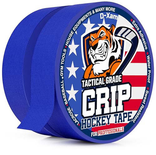 D-Xam Hockey Tape Black Grip Tape 2 Roll Athletic Sports Tape 1inch Multipurpose Cloth Tape for Lacrosse Stick Handles Pullup Bars Tools Fingers Water-Resistan Protect from Scratches Smudges - color: Blue