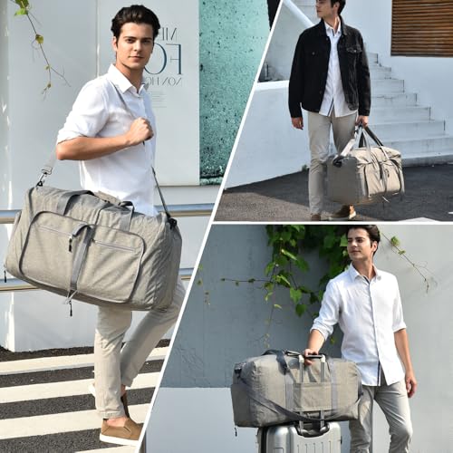 Dimayar 40L Foldable Duffle Bag, Travel & Weekender, Overnight, Gym | Lightweight, Carry-on, Packable, Waterproof & Tear Resistant, Travel Duffel Bag with Shoes Compartment for Men Women - color: Grey, size: 40L