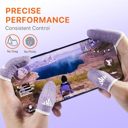 10 Pack Silver Fiber Dedales Gamer Profesionales Anti Slip Sweat Proof Gaming Finger Thumb Sleeves Cots Breathable Mobile Phone Gamer Gloves Guantes para Durable Covers for Pubg - color: Purple 10-Pack + Storage Box