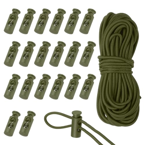 uxcell 20 Pcs Plastic Cord Locks & 16 ft Elastic Cord, Double-Hole Toggles for Drawstrings End Stopper Fastener Slider Toggles Clip for Shoelaces Backpacks Replacement, Dark Green - color: Dark Green