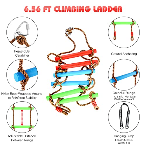 12 Ninja Tree Climbing Holds for Tree Climber, Tree Climbing Kit with 6.6FT Rope Ladder for Outdoor Ninja Warrior Obstacle Course Training - style: Rope Ladder+Tree Holds
