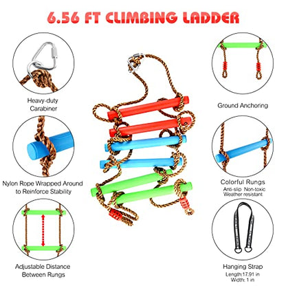 12 Ninja Tree Climbing Holds for Tree Climber, Tree Climbing Kit with 6.6FT Rope Ladder for Outdoor Ninja Warrior Obstacle Course Training - style: Rope Ladder+Tree Holds