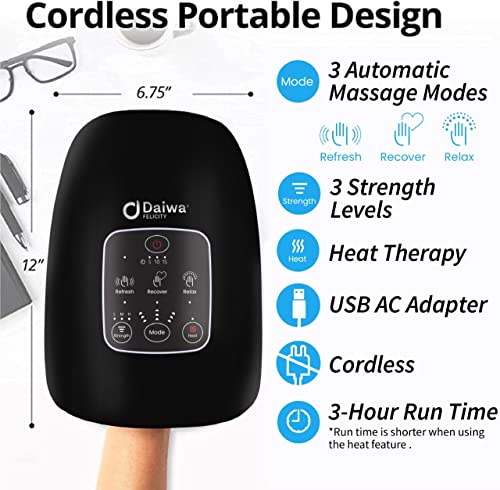 Daiwa Felicity AcuPalm Hand Massager Machine - Rechargeable Compression Therapy Massage assists Carpal Tunnel and Arthritis Pain Relief - 15 Minute Off Timer - style: AcuPalm