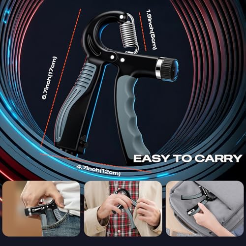 JTHEW Grip Strength Trainer - Adjustable Resistance 11-132lbs/5-60kg Hand Gripper & Forearm Strengthener Device with Smart Counter for Sports & Rehab - color: black grey