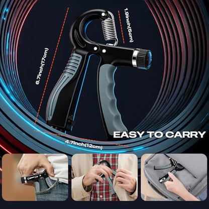 JTHEW Grip Strength Trainer - Adjustable Resistance 11-132lbs/5-60kg Hand Gripper & Forearm Strengthener Device with Smart Counter for Sports & Rehab - color: black grey