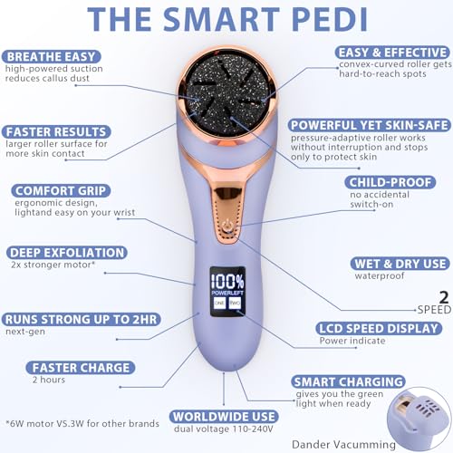 Electric Callus Remover for Feet, Portable Pedicure Kit Foot File Callus Remover, Rechargeable Waterproof Foot File for Foot Care Deadskin Remover with 9Head&LCD Display, Purple - style: Purple Electric Callus Remover +10in1+9 heads
