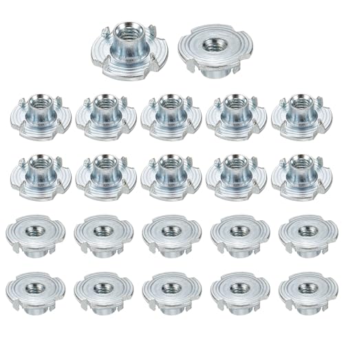 HARFINGTON M4x6mm T-Nuts 4 Pronged Tee Nut 0.57" x 0.24" Fully Thread Carbon Steel Inserts for Wood, Rock Climbing Holds, Cabinetry, Furniture 50pcs - size: M4x6mm
