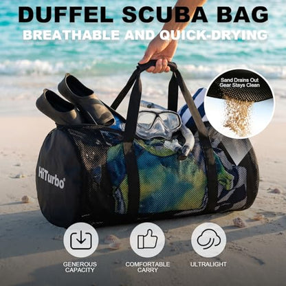 Hiturbo 100L Duffel Scuba Bag: Dive Bags Water Sports Gear | Swimmer Equipment Carry Bag for Diving Surfing Snorkeling Kayaking Boating Spearfishing Beach Pool Travel Duffle - color: Mesh