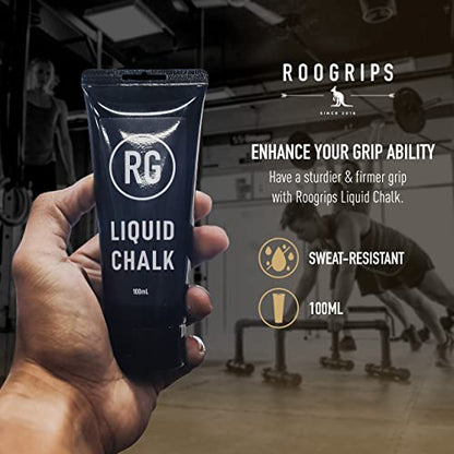 RooGrips Liquid Chalk Grip Enhancer - Hand Chalk for Weightlifting, Gymnastics & Workout - No-Mess, Long-Lasting, Quick-Dry Gym Chalk for Hand Grips & Sweaty Palms - 100ml Premium Climbing Chalk.