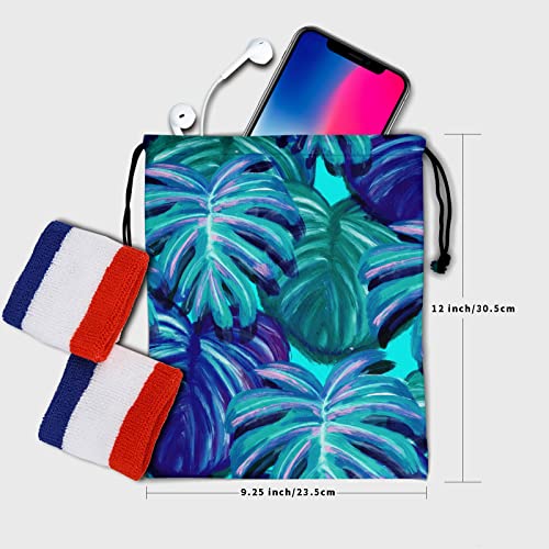 Gymnastics Grip Bag for Gymnasts Gymnastic Drawstring Bag Gym Athlete Bag - color: Blue Palm Leaf, size: 9.25" x 12" (Pack of 1)