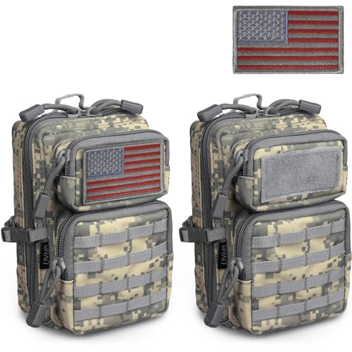2 Pack Molle Accessories Tactical EDC Pouch, Small Tool Bag, Utility Phone Holder IFAK for Duty Belt, Backpack, Vest (Includes 2 US Flag Patch) - color: ACU