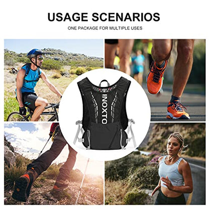 INOXTO Running Hydration Vest Backpack,Lightweight Insulated Pack with 1.5L Water Bladder Bag Daypack for Trail Hiking Running Cycling Race Marathon for Women Men - color: Dark black stripe