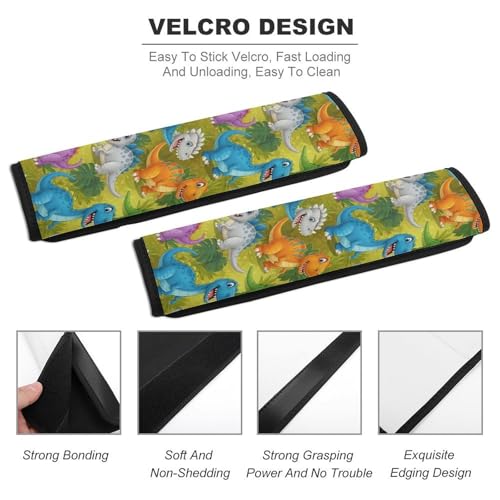 Universal Soft and Comfortable Seat Belt Cover for Adult Use, Stroller Pushchair High Chair, 2 Pack Cute Smiling Dinosaurs Shoulder Harness Cover - color: Pattern 525