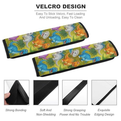 Universal Soft and Comfortable Seat Belt Cover for Adult Use, Stroller Pushchair High Chair, 2 Pack Cute Smiling Dinosaurs Shoulder Harness Cover - color: Pattern 525