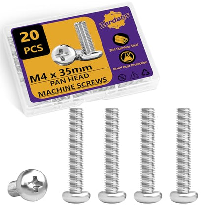 20Pcs M4x35mm Phillips Pan Head Machine Screws Kit 304 SS for DIY | Full Thread, Anti-Rust & Anti-Corrosion, For Furniture Repair, Electronics & 3D Printer Small Models, Storage Case Included - size: M4x35mm