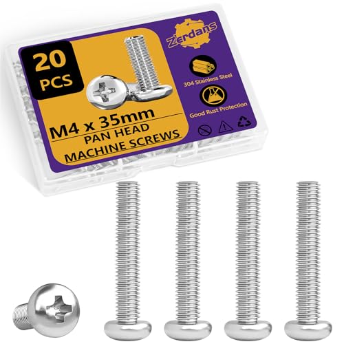 20Pcs M4x35mm Phillips Pan Head Machine Screws Kit 304 SS for DIY | Full Thread, Anti-Rust & Anti-Corrosion, For Furniture Repair, Electronics & 3D Printer Small Models, Storage Case Included - size: M4x35mm