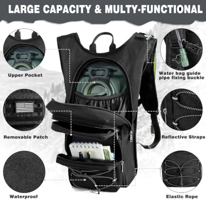 Hydration Backpack, Tactical Molle Water with 3L TPU Water Bladder | Lightweight Military Hydration Daypack for Hiking, Running, Cycling, Climbing, Biking, 105 oz, Breathable Back Panel - color: Black