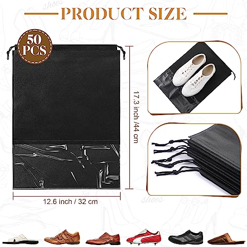 Sadnyy 50 Pcs Black Shoe Bags for Travel Large Non Woven Drawstring Shoes Organizers Pouch for Packing Portable Storage Bags Carrier for Women Men Travel Storage, 12.6x17.3 Inches