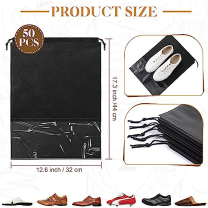 Sadnyy 50 Pcs Black Shoe Bags for Travel Large Non Woven Drawstring Shoes Organizers Pouch for Packing Portable Storage Bags Carrier for Women Men Travel Storage, 12.6x17.3 Inches