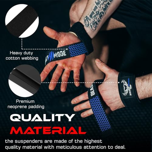 BEAST RAGE Lifting Wrist Straps for Weightlifting, Straps Gym Grip Power Workouts Lifting Straps Padded Neoprene & Premium Cotton Men Women, Deadlift Bodybuilding Exercise Lifting Straps - color: Black/blue