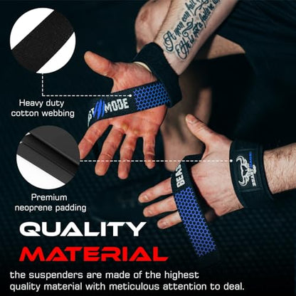 BEAST RAGE Lifting Wrist Straps for Weightlifting, Straps Gym Grip Power Workouts Lifting Straps Padded Neoprene & Premium Cotton Men Women, Deadlift Bodybuilding Exercise Lifting Straps - color: Black/blue