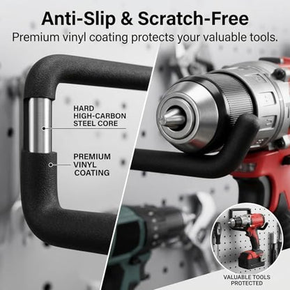 INCLY 24 Pack 1/4" Pegboard Drill Holder Tool Utility Hooks | Heavy Duty Pegboard Hooks, Peg Board Tool Hangers, for Power Tools, Drill, Hammer, Cords, Hoses, Shovels, Garage Storage - size: 24 Pack