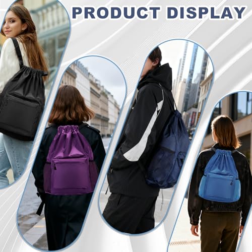 Tygelluis Drawstring Backpack, Waterproof Gym Bag with Water Bottle Pocket for Women Men, Pull String Sport Bag for Swim, Soccer and Basketball, Royal Blue - color: Royal Blue1