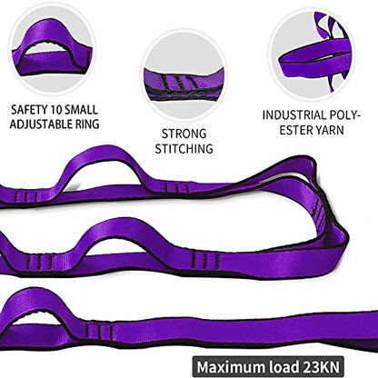 Aerial Yoga Hammock Daisy Chains Strap, Strong 22kN Adjustable with 10 Loops, No Stretch, Climbing Strap Nylon Chain Sling FOR Aerial Yoga,Swing, Hammock, Suspension, Exercise - color: Purple