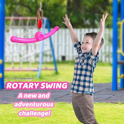 Ninja-Twister 360° Spin Handle: Slackline Swing Attachment for Kids - Activate Ninja Powers with Twist-Spin Flips! (Rose Red- Backyard/Playground Hang Toy) - color: Rose Red