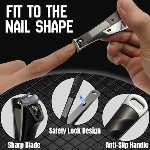 Heavy-Duty Large Nail Clippers,Ultra Sharp Heavy Duty Clippers with Ergonomic Lever,Toenail Clippers with Frosted Non-Slip Handles,Comes with a Leather case, Making it More Suitable as a Gift -Black