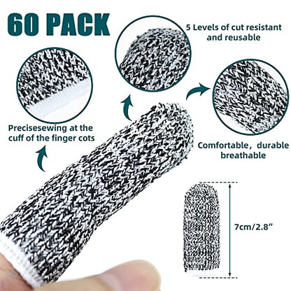 60 pcs Finger Cots Cut Resistant Protector Cut-Resistant Finger Covers, Anti-Cut Fingertips Finger Protection Cots for Peaked Tools DIY Working Building Kitchen Cutter Cooking, Breathable & Reusable - size: 60 Pack