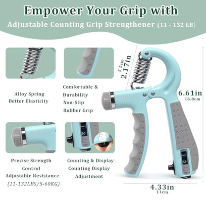 CYFIE Grip Strength Trainer Kit, Adjustable 10-132 lb, Hand Exerciser | Forearm Strengthener, Finger Stretcher, Stress Ball and Bag for Grip Recovery, Wrist Training, Rehab, Climbers and Musicians - color: Green