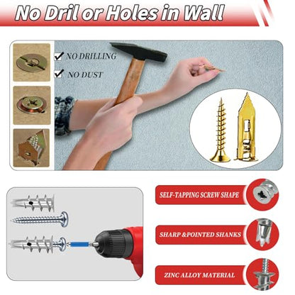 220PCS Self Drilling Drywall Anchors with Screws Kit, Wall Anchors for Drywall, 5-Sizes Metal Expansion Bolt for Dry Wall,110 PCS Sheetrock Anchors and 110 PCS Screws-No Drill Needed