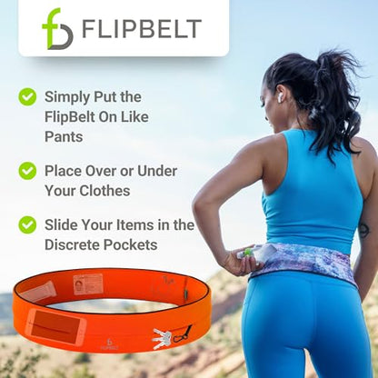 FlipBelt Classic Running Belt, Phone Holder for Running, Money Belt Pouch - color: Neon Punch, size: Large