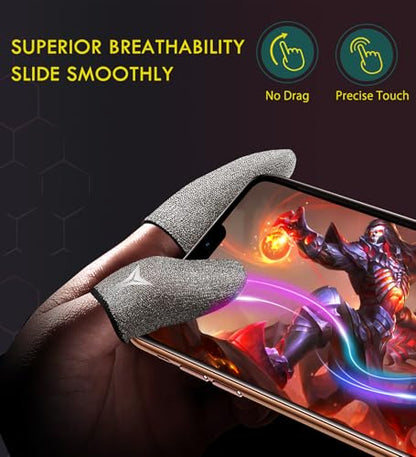 Professional Pure Silver Fiber Finger Sleeves Gloves for Mobile Gaming | Longer Size for 5 Fingers, No More Slipping, Maximum Touch Sensitivity, Anti-Sweat,6 Pack - size: L