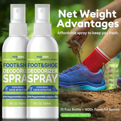 Foot & Shoe Deodorizer Spray, Odor Eliminator for Smelly Shoes & Feet | 5 fl oz, 2-Pack, Instantly Eliminates Odors from Shoes, Boots, Sneakers & Feet, Long-Lasting Freshness for Everyday Wear - size: 5 Fl Oz (Pack of 2)