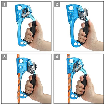 UIAA & CE Certified Hand Ascender Rock Climbing Tree Arborist Rappelling Gear Equipment Rope Clamp for 8~13MM Rope - color: Blue Pro-Right
