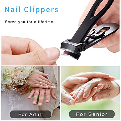 Nail Clippers for Thick Nails,Fingernail Toenail Clippers,Nail Clipper Set for Adult Men Women (Black) - size: Black with carry sack