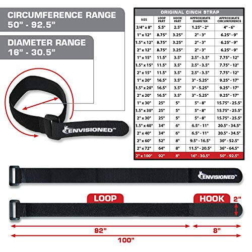 Reusable Cinch Straps 2" x 100" - 2 Pack - Hook and Loop Straps (Neon Red) - color: Red, size: 2" x 100"