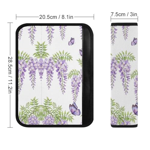 2 Pack Spring Leaves Purple Lavender Floral Butterfly Car Seat Belt Pad Soft Padded Seat Belt Cushion for Child, Stroller Pushchair High Chair, Shock Absorption - color: Pattern 337