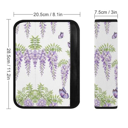 2 Pack Spring Leaves Purple Lavender Floral Butterfly Car Seat Belt Pad Soft Padded Seat Belt Cushion for Child, Stroller Pushchair High Chair, Shock Absorption - color: Pattern 337
