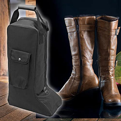 Portable Boot Bag, Horse Riding Tall Boot Bag with Handle, Equestrian Equipment Organizer with Sturdy Oxford Cloth and Leather Boot Carry Bag, Knight Boot Bag for Storage