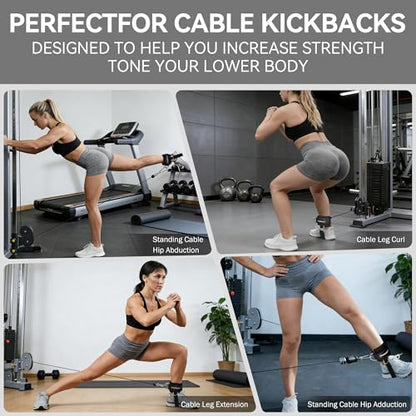 Ankle Straps for Cable Machine Women, 2 Pack Padded Ankle Cuffs with Under-Shoe Support Strap, Cable Kickback Straps for Glute Workouts, Leg Extensions & Hip Abductors