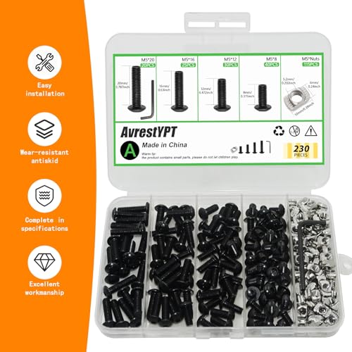 115 Pcs M5 T Nuts and T-Slot Bolts Set, Hammer Head T Slot Nut, Hex Button Head Socket Cap Screws Bolts and Nuts Set for 2020 Aluminum Extrusion Hardware, for Mlok Screws and Nut Replacement - size: Black-M5x8/12/16/20mm-115 Sets